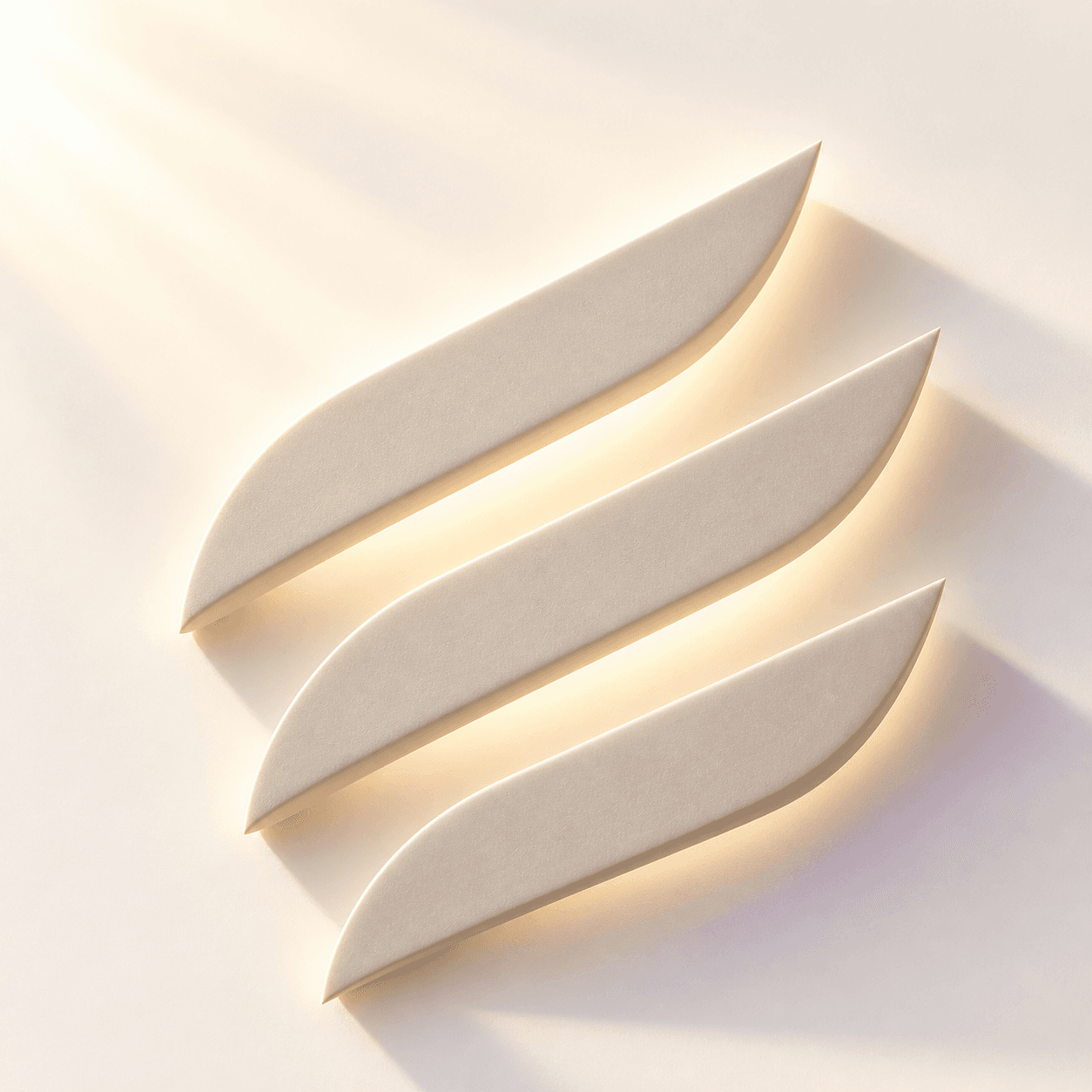 The original SubServOS three stripes sculpted in ivory, with warm light flowing between them.