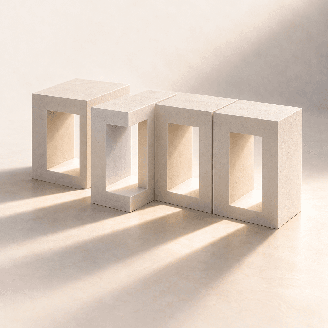 A row of ivory architectural frames, ready to be configured into a connected whole.